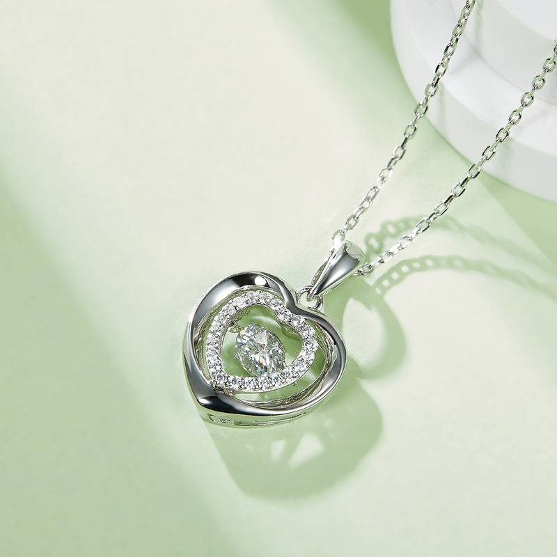 Dynamic and Heartwarming S925 Silver Plated Platinum Moissanite Diamond Necklace 50 Points D-Class